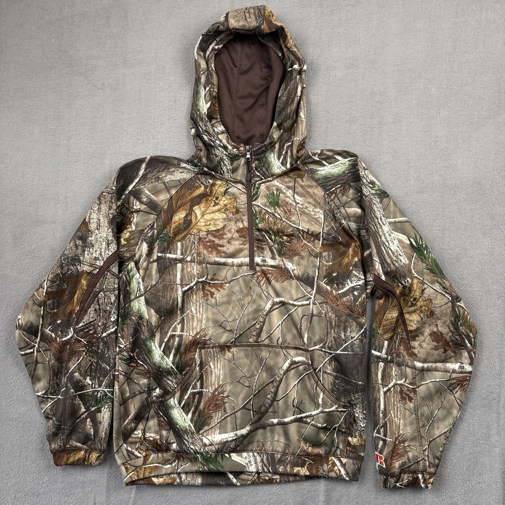 Russell Outdoor Camo RealTree Hoodie Sweatshirt‎ Men M Quarter Zip Hunting